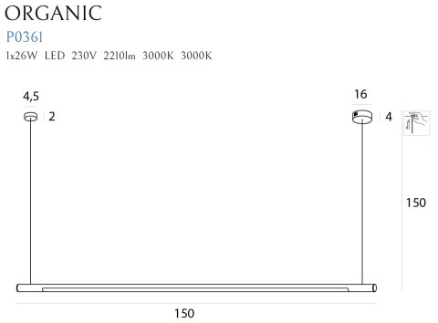 LAMPA WISZĄCA ORGANIC HORIZON 150CM BIAŁA