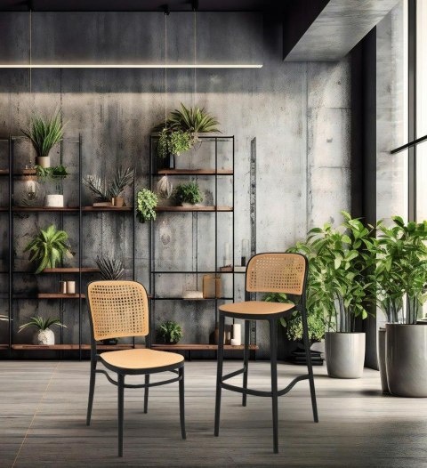 Krzesło barowe hoker WICKY ażurowe czarne boho