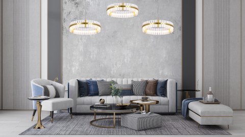 Lampa wisząca SATURNUS 47 złota - LED, kryształ, stal szczotkowana