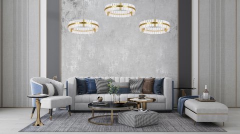 Lampa wisząca SATURNUS 47 złota - LED, kryształ, stal szczotkowana