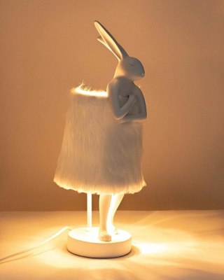 Lampa stołowa RABBIT FUR 50 cm biała / srebrna, zając, futerko