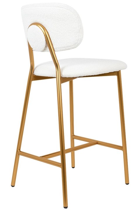 Krzesło barowe hoker FABIOLA BOUCLE białe tapicerowane złota podstawa