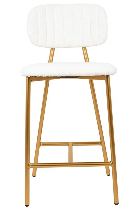 Krzesło barowe hoker FABIOLA BOUCLE białe tapicerowane złota podstawa
