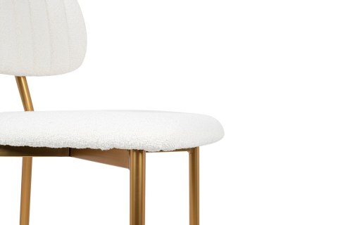 Krzesło barowe hoker FABIOLA BOUCLE białe tapicerowane złota podstawa