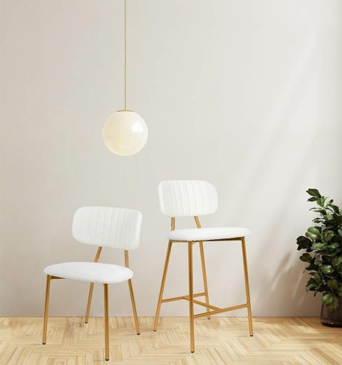 Krzesło barowe hoker FABIOLA BOUCLE białe tapicerowane złota podstawa