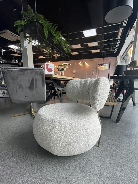 Fotel LOW TEDDY tkanina biała teddy - stal brąz