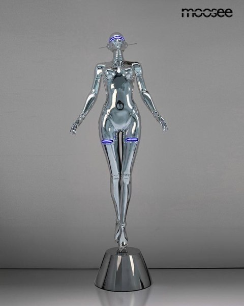 Lampa podłogowa / rzeźba CYBER WOMAN STAND chrom, nowoczesna, human