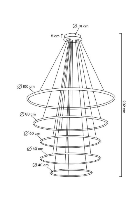 Lampa wisząca 202 cm / 100 cm RING SLIM L złota