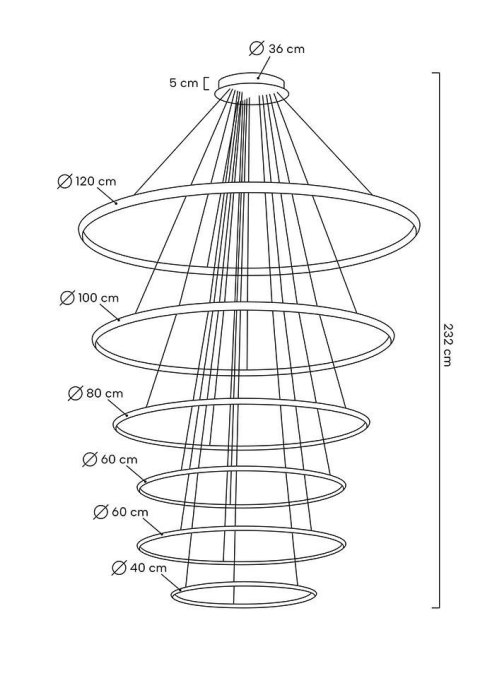 Lampa wisząca 232 cm / 120 cm RING SLIM XL złota