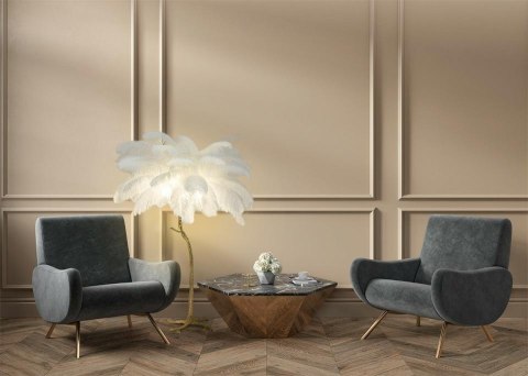 Lampa podłogowa TIFFANY 175 cm biała mosiądz / naturalne pióra