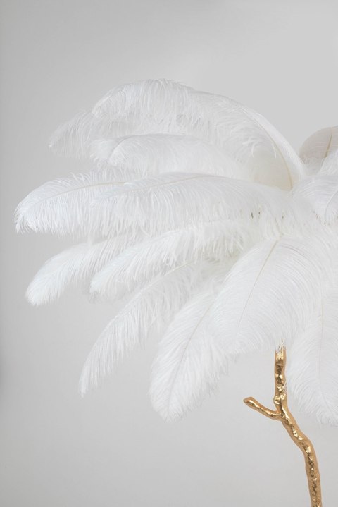 Lampa podłogowa TIFFANY 175 cm biała mosiądz / naturalne pióra