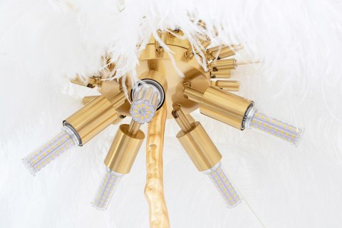 Lampa podłogowa TIFFANY 175 cm biała mosiądz / naturalne pióra