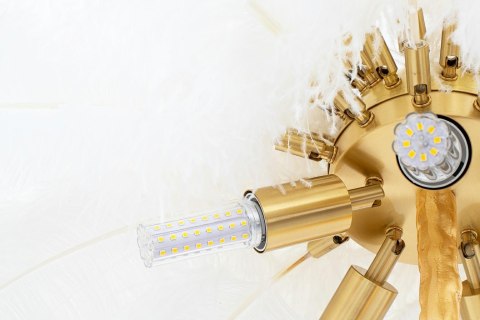 Lampa podłogowa TIFFANY 175 cm biała mosiądz / naturalne pióra