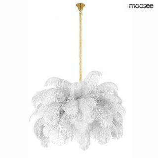 Lampa wisząca TIFFANY 135 biała mosiądz / naturalne pióra