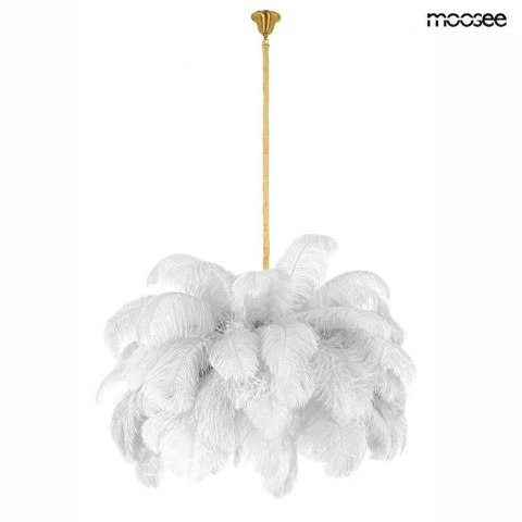 Lampa wisząca TIFFANY 135 biała mosiądz / naturalne pióra