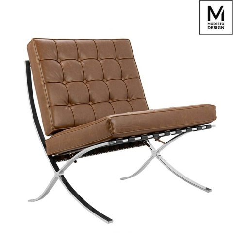 MODESTO fotel BARCELON VINTAGE - ekoskóra, stal polerowana