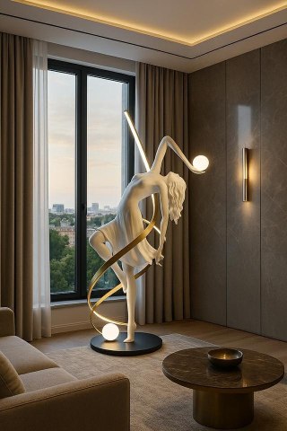 Lampa podłogowa DANCING QUEEN biała, nowoczesna, human