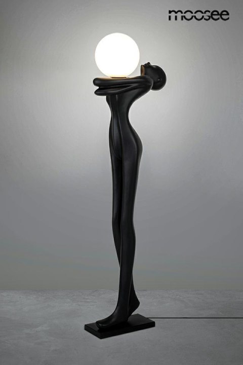 Lampa podłogowa HUMAN MOON - włókno szklane, szkło, czarna, nowoczesna