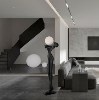 Lampa podłogowa HUMAN MOON - włókno szklane, szkło, czarna, nowoczesna