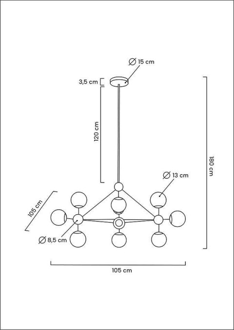 Lampa wisząca 180 cm x 100 cm ASTRIFERO 10 złota / bursztynowa