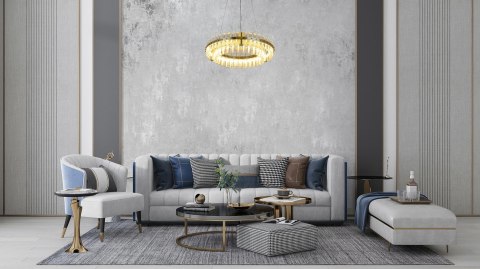 Lampa wisząca SATURNUS 47 DUO złota - LED, kryształ, stal szczotkowana