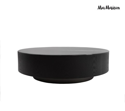 MaMaison stolik kawowy LAGO 100 czarny drewno/żywica/wzór marmur