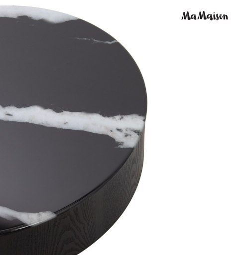 MaMaison stolik kawowy LAGO 100 czarny drewno/żywica/wzór marmur