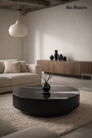 MaMaison stolik kawowy LAGO 100 czarny drewno/żywica/wzór marmur