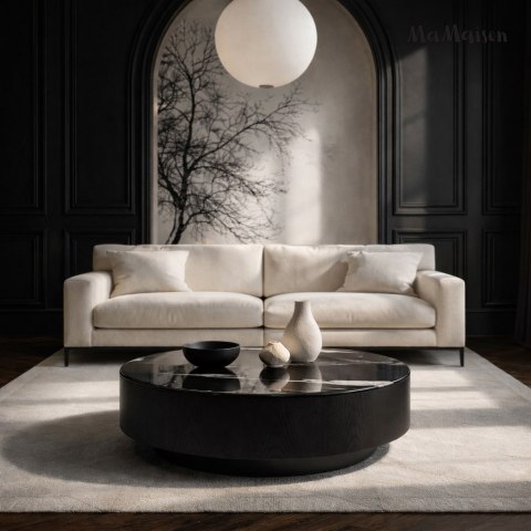 MaMaison stolik kawowy LAGO 100 czarny drewno/żywica/wzór marmur