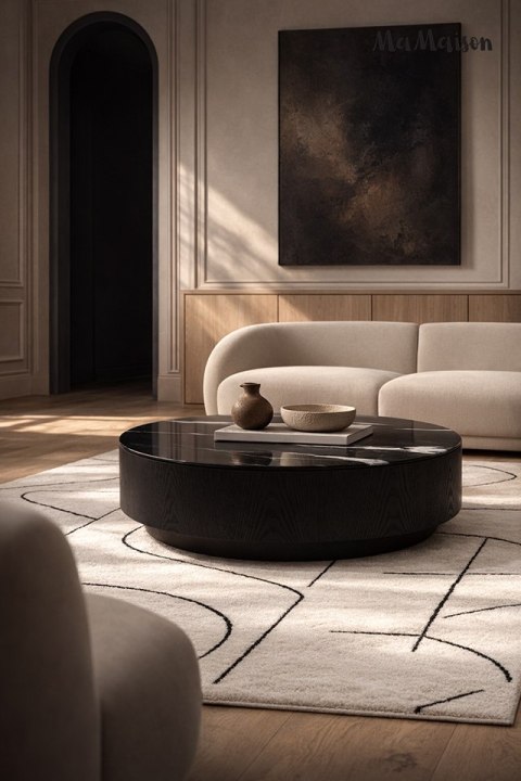 MaMaison stolik kawowy LAGO 100 czarny drewno/żywica/wzór marmur