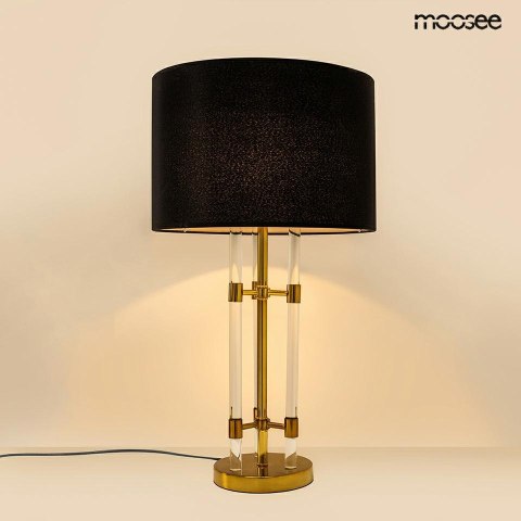 Lampa stołowa MOXY złoto - czarna, czarny abażur, tkanina