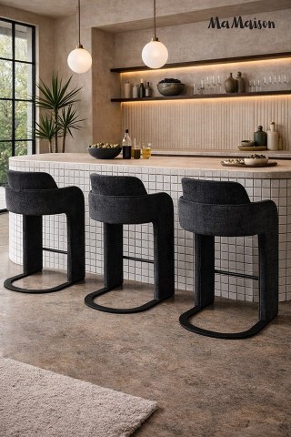 MaMaison krzesło barowe hoker BORA czarne tapicerowane