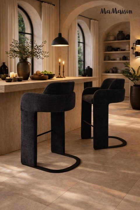 MaMaison krzesło barowe hoker BORA czarne tapicerowane