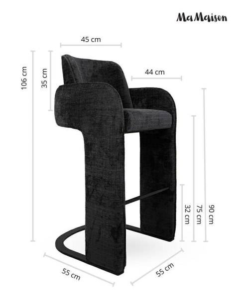 MaMaison krzesło barowe hoker BORA czarne tapicerowane