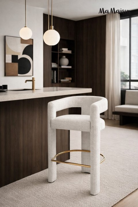 MaMaison krzesło barowe hoker LOGAN białe tapicerowane