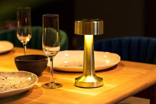 Lampa biurkowa/stołowa LEE złota - wbudowana bateria, LED, restauracja
