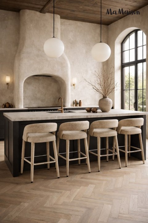 MaMaison krzesło barowe hoker IRIS beżowe tapicerowane