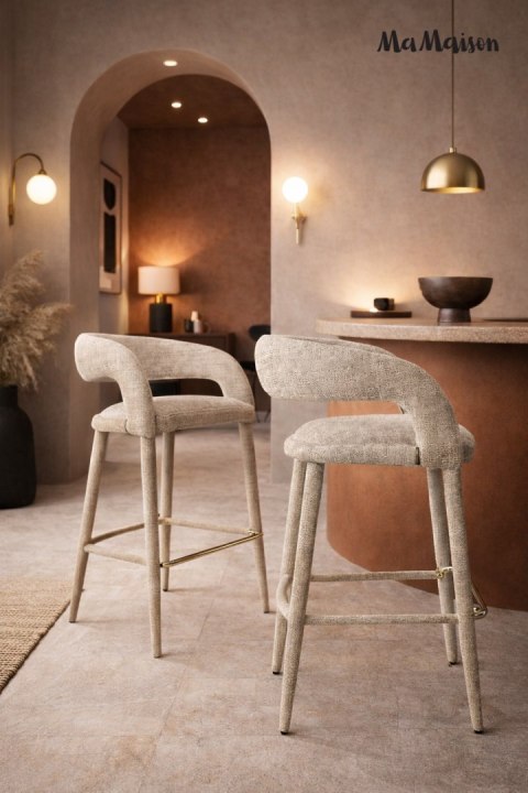 MaMaison krzesło barowe hoker IRIS beżowe tapicerowane