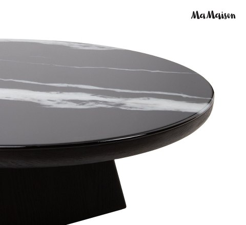 MaMaison stolik kawowy DOVER 100 czarny/drewno/żywica/wzór-marmur