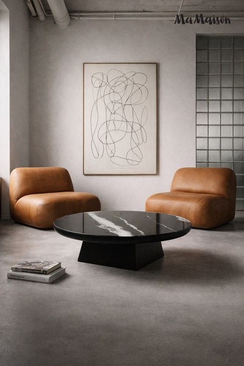 MaMaison stolik kawowy DOVER 100 czarny/drewno/żywica/wzór-marmur