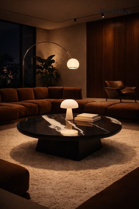 MaMaison stolik kawowy DOVER 100 czarny/drewno/żywica/wzór-marmur