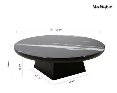 MaMaison stolik kawowy DOVER 100 czarny/drewno/żywica/wzór-marmur