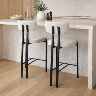 Krzesło barowe Hoker DION szaro beżowe tapicerowane czarna podstawa