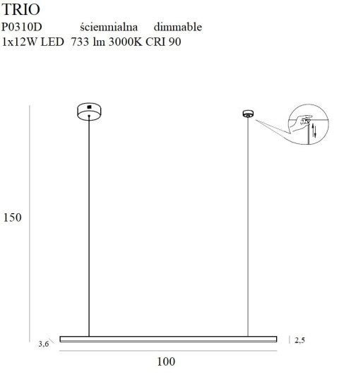 LAMPA WISZĄCA TRIO 1 ŚCIEMNIALNA
