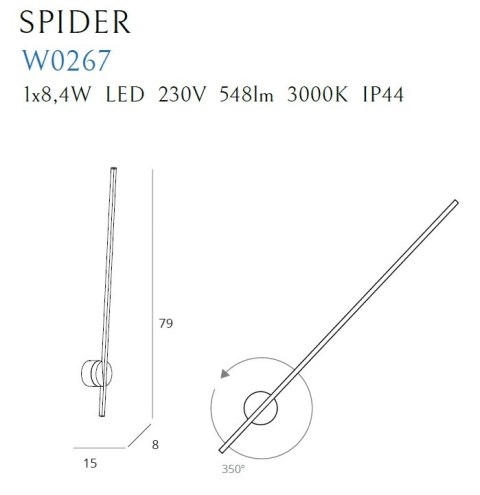 KINKIET SPIDER 79cm, CZARNY