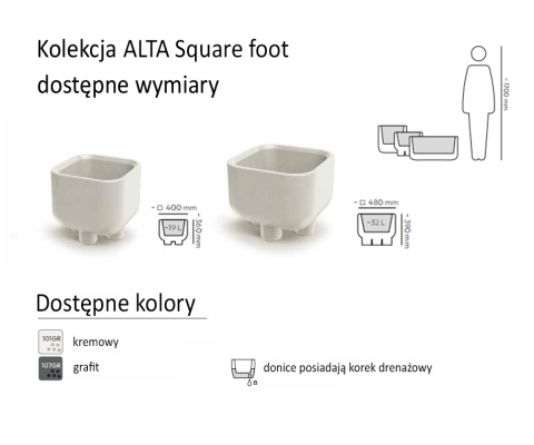 Donica ALTA Square Foot, na nóżkach, kwadratowa, nowoczesna