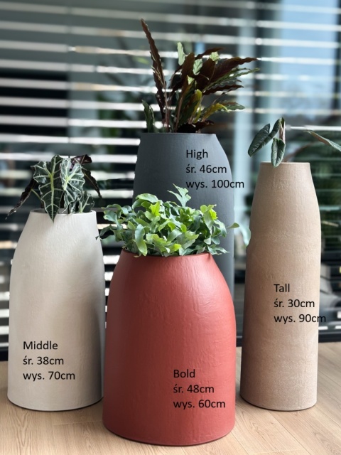 Donica EARTH Middle śr. 38cm x wys. 70cm, wysoka, strukturalna, nieregularna forma