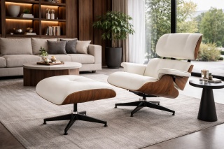 Fotel LOUNGE HM PREMIUM SZEROKI biały - orzech