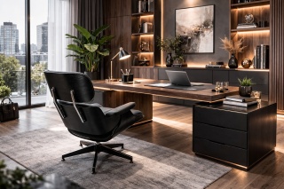 Fotel LOUNGE HM czarny / czarny jesion / skóra naturalna