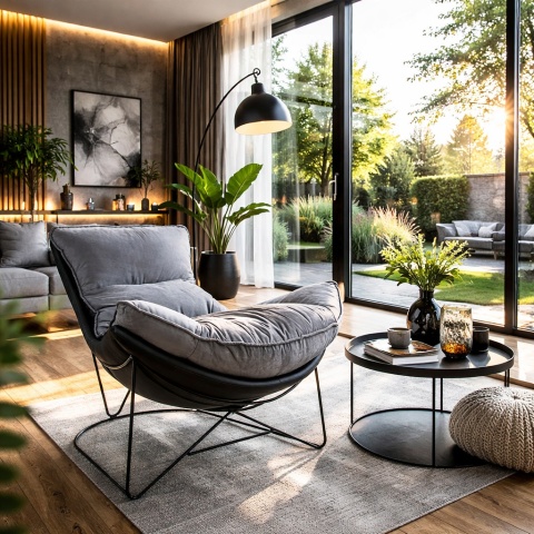 Fotel OTILIA STAND VELVET tapicerowany ciemny szary welur